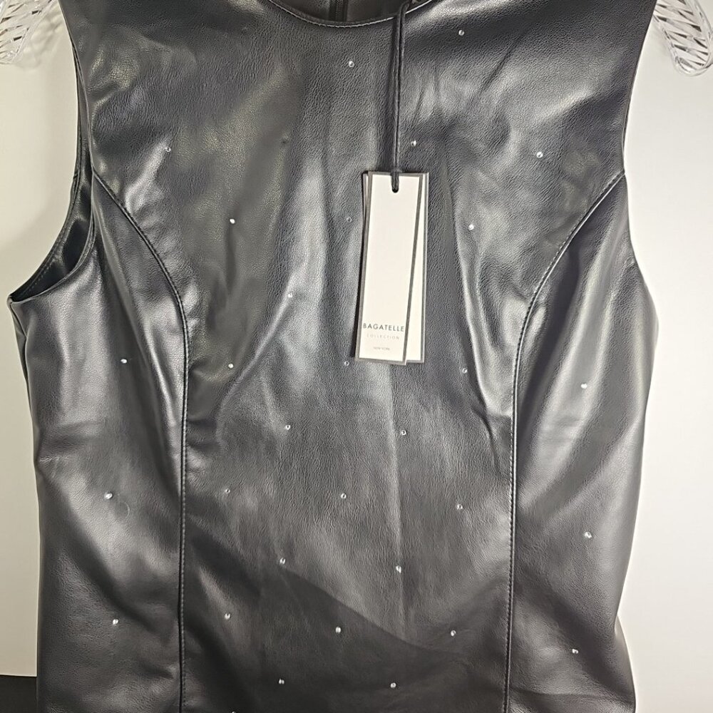 Bagatelle Women's Faux-Ever Leather w/ Rhinestones on Black Top - Size Medium